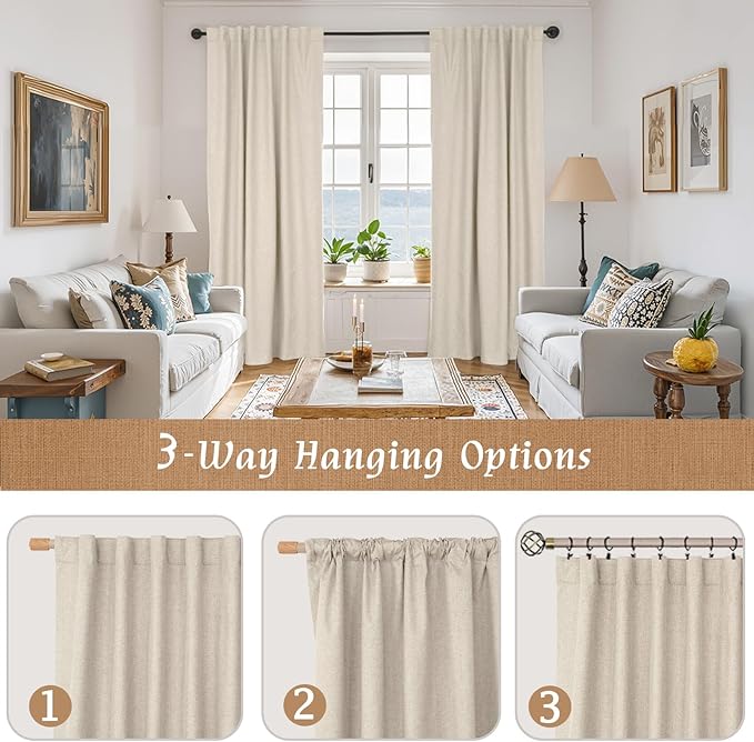 LAMIT Linen 100% Blackout Window Curtains