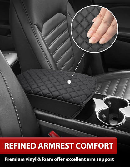 KBH Center Console Armrest Cover for Ford Edge 2015 2016 2017 2018 2019 2020, Vinyl Leather Accessories, Middle Console Lid Protector Cushion Pad, Anti-Scratch, Black