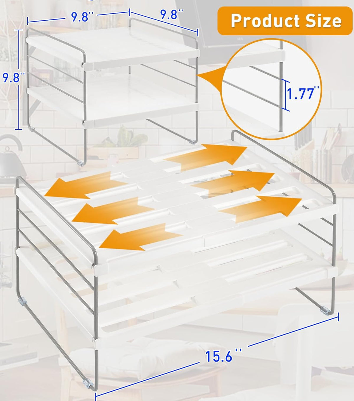 JUPELI Foil and Plastic Wrap Organizer, Expandable Kitchen Pantry Storage, Height Adjustable Cabinet Rack for Kitchen Organization, Aluminum Foil -3 Tier 9.8" to 15.6"L