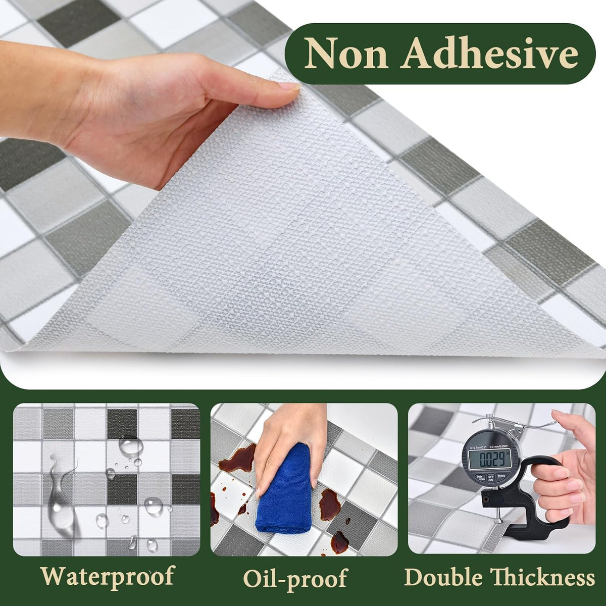 Drawer and Shelf Liner for Kitchen Cabinet: 17 in X 30 Ft Non Slip Waterproof Shelf Paper Non Adhesive Refrigerator Liners Gray Mosaic Easy Liners for Bathroom