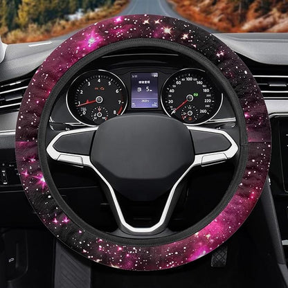 AFPANQZ Anti-Slip Steering Wheel Cover for Women Universal Fit 14 to 15 inch, Car SUV Sedans Accessories Neoprene Steering Wheel Protection Sweat Absorption Nebula Galaxy Pink Blue
