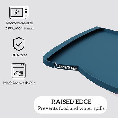OHMO Dog Food Mat(Teal, 24 * 15'') w/Residue Collection Pocket Silicone Pet Feeding Mat for Floor High Edges Anti Spills Waterproof Cat Water Bowl Tray, Easy Clean Placemat