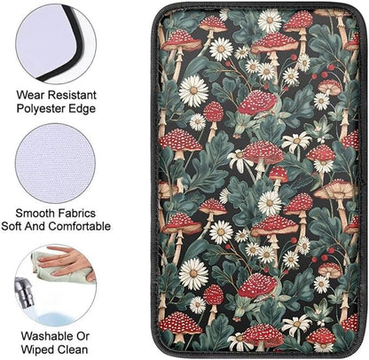 UNICEU Mushroom Daisy Print Car Decorative Armrest Cover Pad Soft Neoprene Car Center Console Armrest Cover Universal Fit Trucks SUV Van