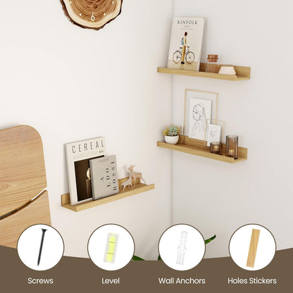 Axeman Floating Shelves for Wall | Picture Ledge Shelf Set of 2 | Rustic Oak Picture Shelf for Wall with Ledge | Small Floating Shelves with Lip | Photo Ledge Shelves for Books Album Records