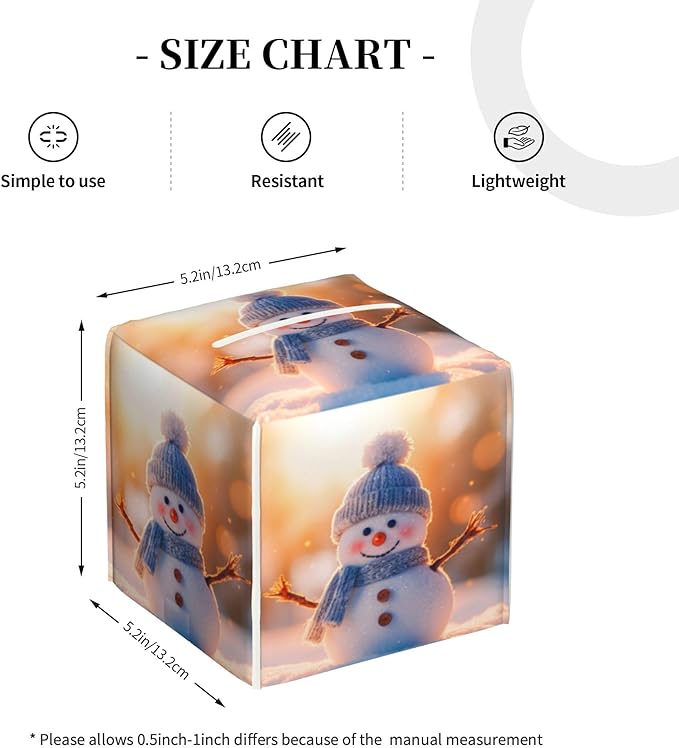 Cute Christmas Snowman Tissue Box Cover Square,Winter Christmas Snowman Tissue Box Holder Waterproof Leather Facial Paper Organizer Dispenser for Bathroom Home Car Nightstand Vanity Desk