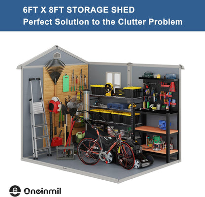 Outdoor Storage Shed, 8X6 FT Resin Shed with Floor and Lockable Doors, 260 CU.FT Waterproof Patio Storage Cabinet, Plastic Construction for Outdoor Storage