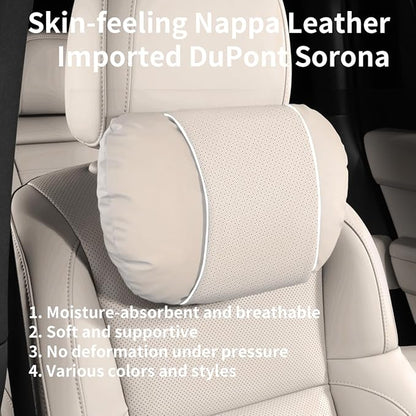 2 Pcs Car Headrest Neck Pillow for Driving,Premium Skin-Feeling Napa Leather Soft and Comfortable Headrest,Two Gears of Height Adjustment Car Seat Headrest Pillow Car Interior Accessories