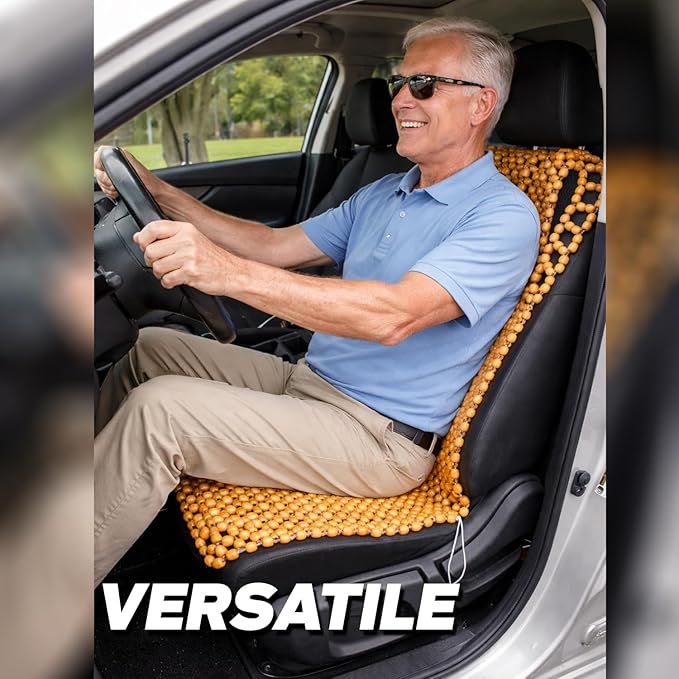 ZONETECH Beaded Car Seat Cover, Cooling Wood Bead Seat Cover, Breathable Semi Truck Seat Covers Massaging, Anti-Sweat and Back Support Features, Double Strung Universal Fit Natural Color 2-Pack
