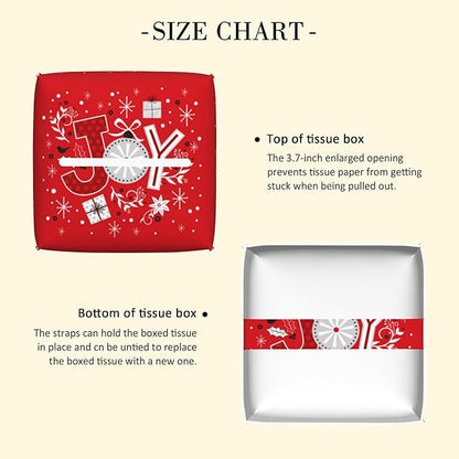 POIUBLE Snowflake Tissue Box Holder Merry Christmas Joy Words Tissue Box Cover Square Leather Tissue Holder Organizer Portable Decorative Facial Paper Case for Home Office Bathroom Vanity Countertop