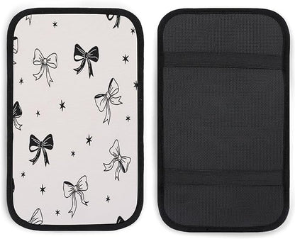 Bow Ties On Cream Car Center Console Decor Handrail Armrest Box Cushion Interior Covers Car Protector Pad Lid Cover Accessories Universal Fit for Auto Truck Vehicles