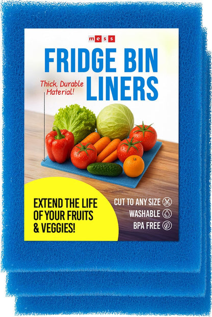 2X The Life of Your Produce - Refrigerator Bin Liners by MESS - Anti Bruise Airflow Mat - Crisper Liners - Washable, Reusable, Cut to Any Size - 3 Mats 15x12 BPA Free