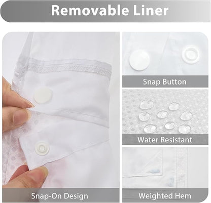 GICDSU No Hook Shower Curtain with Snap in Liner, Waffle Shower Curtain Set for Bathroom, Hotel Style with Semi-Sheer Top Window, Waterproof & Washable, White, 71" W x 80" L