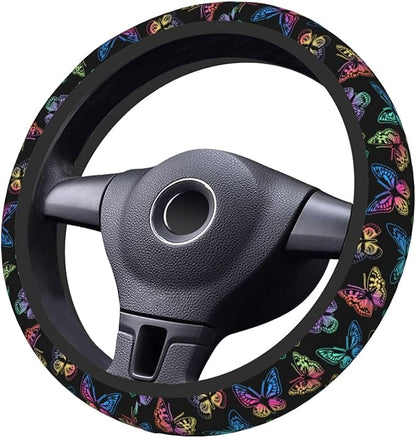 Colorful Butterfly Steering Wheel Cover Women Men Elastic Stretch Soft Car Wheel Protector Universal Breathable No-Slip Car Accessories for Truck Van SUV Auto Fit 14-15 Inches
