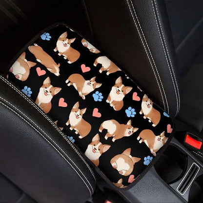 JoyLamoria Cute Corgi Car Armrest Center Console Cover Elasitc Automotive Armrest Pad with Polyester