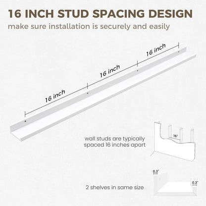 Axeman White Floating Shelves - 55 Inch Picture Ledge Shelf Set of 2 - Floating Wall Shelves with Lip - Picture Shelf for Wall with Ledge - Photo Ledge Shelves