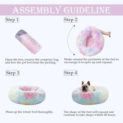 Aofast Calming Dog & Cat Bed for Extra Large Small Medium Sized Pet, Donut Washable Comfort Fluffy Warm Round Mat for Puppy Kitten, 8 Size Essentials Furniture Supplies Indoor