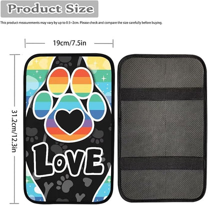 UNICEU Universal Fit Dog Paw Car Armrest Cover Colorful Stripes Love Dog Paws Auto Center Console Armrest Pad Anti Slip Armrest Seat Box Cover Protector Comfortable Car Interior Decor Accessories