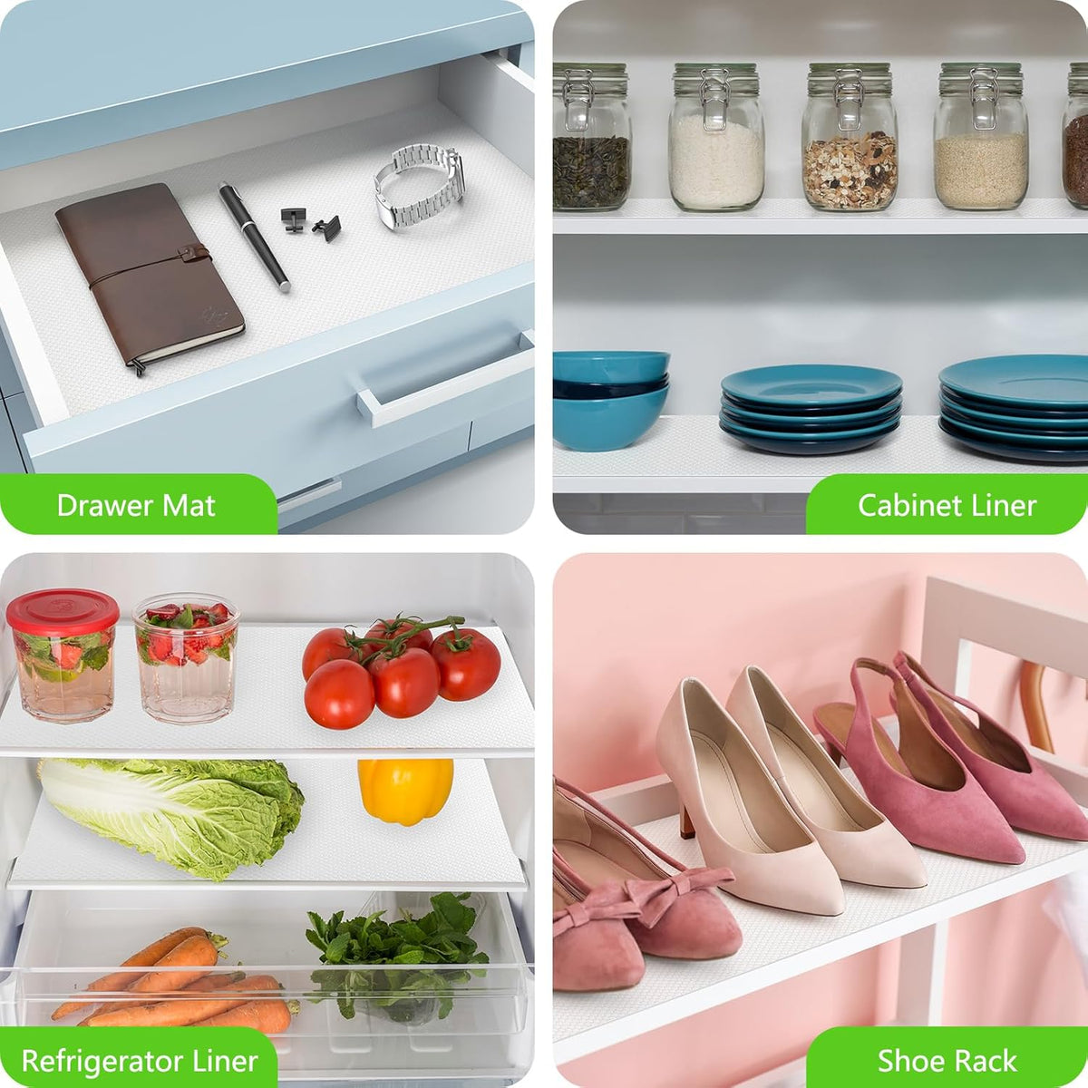 Shelf Liners for Kitchen Cabinets Non Adhesive Drawer Liner for Bathroom Waterproof Refrigerator Liners for Shelves Fridge Plastic Mats Cabinet Cupboard Liner White 11.8 x 59 Inches