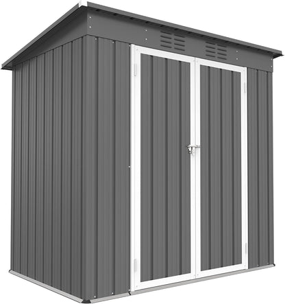 6' x 4' Outdoor Metal Storage Shed, Galvanized Steel Tool Garden Shed, for Patio Backyard Lawn Garden (6x4 Ft Grey)