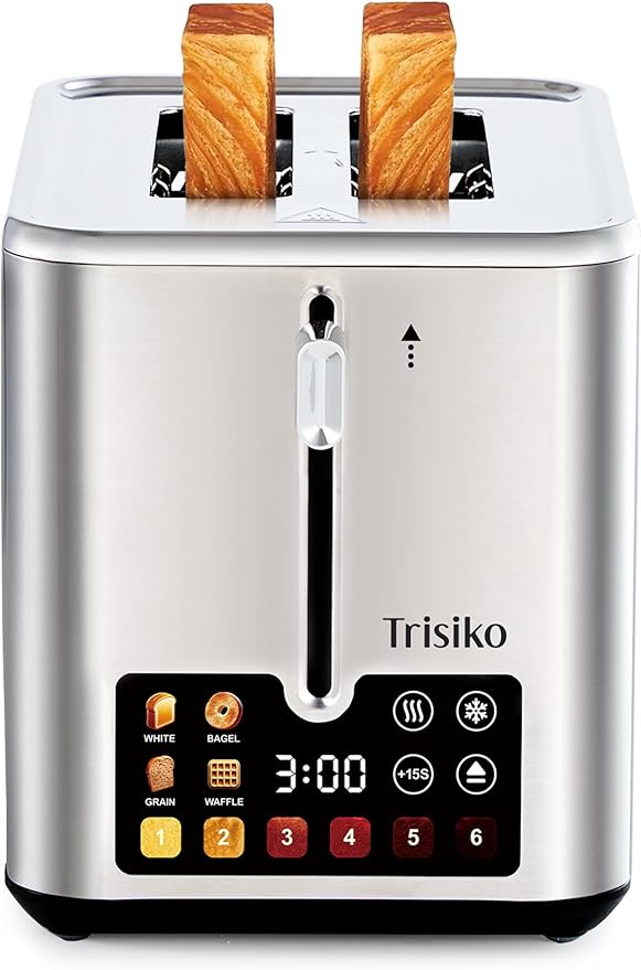 Trisiko® Touch Screen Toaster 2 Slice, Stainless Steel Smart Toaster