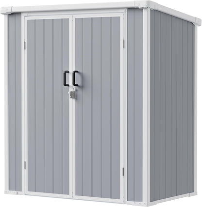 5x3 Resin Garden Sheds & Outdoor Storage on Clearance, Weather-Resistant Plastic Shed with Floor and Lockable Door for Garden Tools, Lawn Mower, Bike, Backyard Organization, Aritic Light Grey
