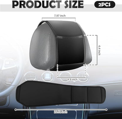 2PCS Multi-Purpose Car Headrest Covers with Pocket Design,Car Headrest Cover for Seat Back Organizer Storing Phone Cards,Universal Leather Head Rest Cover for Interior Decoration