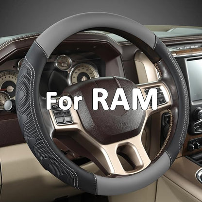 GIANT PANDA Car Steering Wheel Cover for RAM 1500 2500 3500, Compatible with Dodge RAM 15.5-16 inches - Black+Gray
