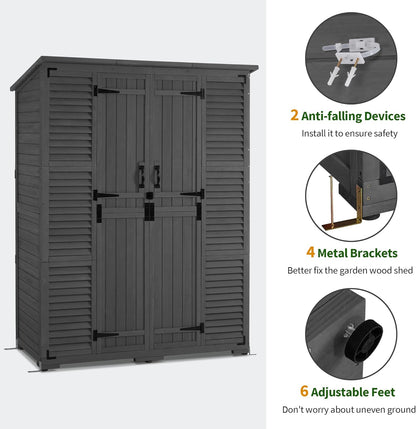 Macrout Large Outdoor Storage Cabinet with 6 Shelves (4.8 x 2.2 x 6.5 ft), Outside Storage Shed with Lock, Wooden Garden Shed for Yard Patio Lawn, 1738 (Gray)
