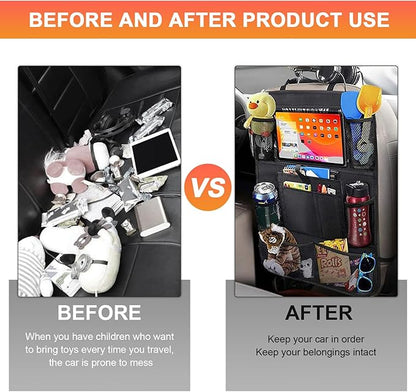 2 PCS Car Backseat Organizer, Heavy Duty Seat Back Storage Bag with Touch Screen Tablet Holder, Waterproof Kick Mats Back Seat Protector for Kids Toddlers, Car Accessories (Normal)