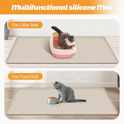 Bartuke Cat Litter Mat, Extra Large 51" x 25.6" Silicone Mat Litter Trapping Mat for Scatter Control, Soft on Kitty Paws, Easy to Clean (Beige)