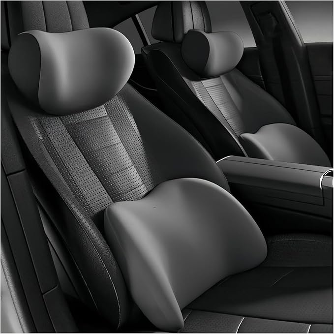 Car Lumbar Support Pillow and Car Neck Pillow Kit for KIA Forte/Cerato 2008-2018 2019 2020 2021 2022 2023 2024, Car Seat Neck Back Rest Pillows, Ergonomic Car Seat Headrest & Lumbar Cushion