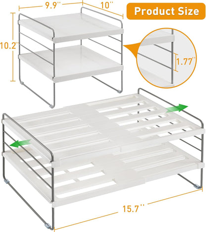 2 Pack Pantry Organization and Storage, Expandable Foil and Plastic Wrap Organizer, Adjustable Kitchen Wrap Organizer Rack for Cabinet, Foil Saran Wrap Holder Shelf for Sandwich Plastic Bags Box,