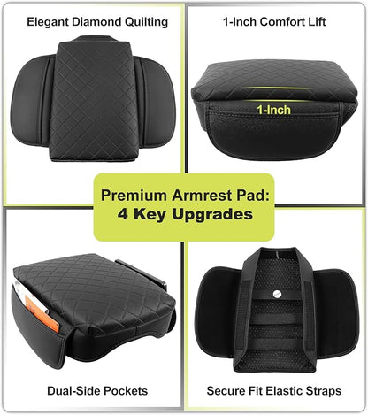 Armrest Cover for Chevy Colorado GMC Canyon 2023 2024 2025 2026 Center Console Pad Accessories Arm Rest Lid with Pockets, Black Faux Leather