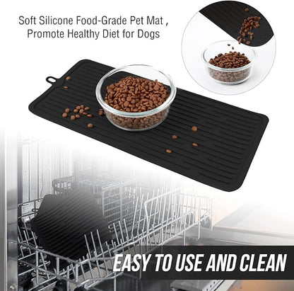 Dahaiwua Waterproof Pet Placemat,Feeding Mats,Non Slipping Cat Food Mats,Cat Food Mats for Floor with Lip,Dog Food Mat-Black
