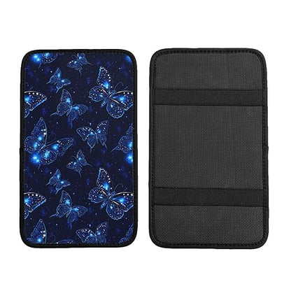 Glowing Neon Blue Celestial Style Butterfly Car Auto Armrest Cushion Cover Accessories Center Console Seat Box Pad Protector Universal Decoration for Most Vehicle SUV Truck