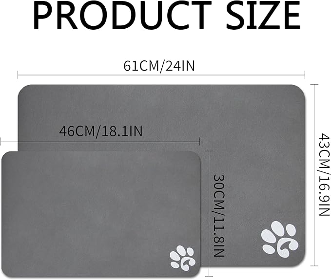 YCT Pet Feeding Mats - Non-Slip, Super Absorbent, 18.1 x 11.8 inches, Brown with Footprints Logo