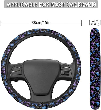 AFPANQZ Steering Wheel Protection for Automotive Steering Wheel Covers, Blue Purple Butterfly Sweat Absorption Comfort Grip for Driver Women Men