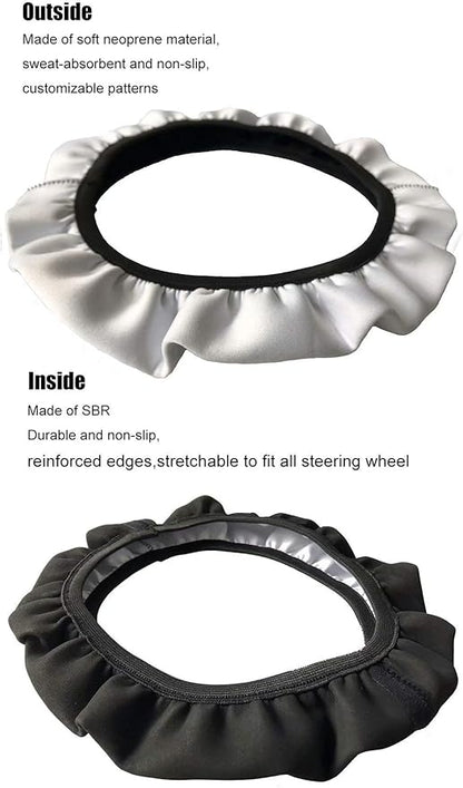 AFPANQZ Puppy Paws Print Steering Wheel Protection Stretch-on Fabric Machine Washable Women Men Neoprene Automotive Steering Wheel Covers Sweat Absorption Comfort Grip for Driver Black Colorful