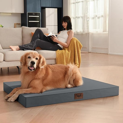 Tail Stories Outdoor Extra Large Dog Bed, Waterproof Dog Bed for Large Dogs, Egg Crate Foam XL Pet Bed with Removable Washable Oxford Cooling Cover, Grey