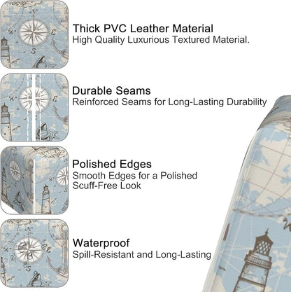Compass Sea Map Tissue Box Cover Square,Seashells Tissue Box Holder with Belt Bottom,Stylish Leather Napkin Holder for Vanity Countertop,Nightstands,Office Desk,5.2"×5.2"×5.2"
