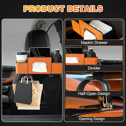 3-in-1 Car Backseat Organizer with Cup Holder,2026 New Multifunctional Car Seat Back Storage Box,Multifunctional Back Seat Car Organizer for Hold Phones,Snacks,Drinks,and Handbags(Orange)