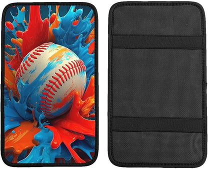 Universal Car Center Console Cushion Pad, Colorful Baseball Soft Waterproof Car Center Console Cover Auto Armrest Seat Box Cover Protector for Most Vehicle SUV Truck Car