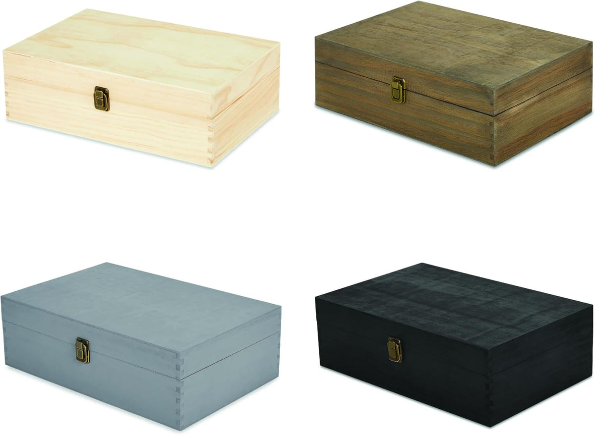 makerflo XL Dark Walnut Wood Memory Box (Pack of 1) with Hinged with Clasp, Black Felt Inside, Keepsake Wooden Box Ideal for Craft and Personalization (Laser Engraving, Epoxy, UV DTF, and Vinyl)