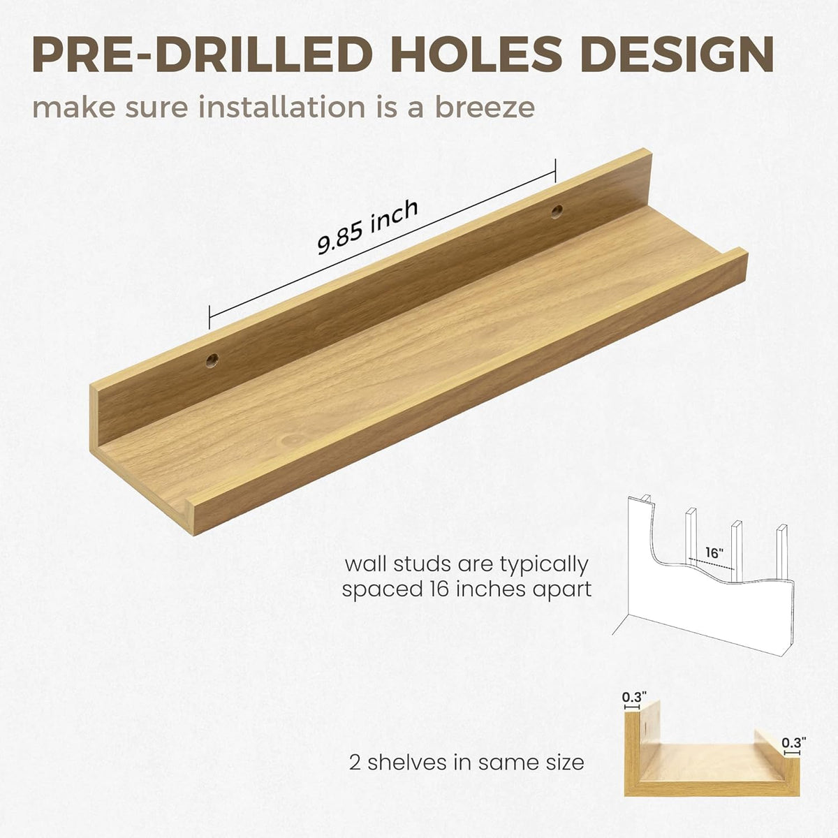 Axeman Floating Shelves for Wall | Picture Ledge Shelf Set of 2 | Rustic Oak Picture Shelf for Wall with Ledge | Small Floating Shelves with Lip | Photo Ledge Shelves for Books Album Records