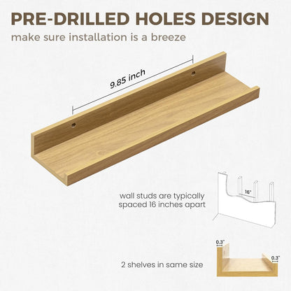 Axeman Floating Shelves for Wall | Picture Ledge Shelf Set of 2 | Rustic Oak Picture Shelf for Wall with Ledge | Small Floating Shelves with Lip | Photo Ledge Shelves for Books Album Records