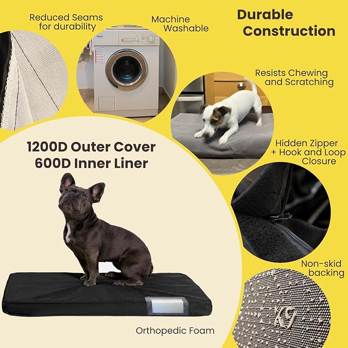 K9 Ballistics Tough Ripstop Orthopedic Crate Bed - Durable Kennel Pad with Washable Cover for Large Dogs, 41 x 27 fits 42” Wire Crate, Taupe Premium Finish