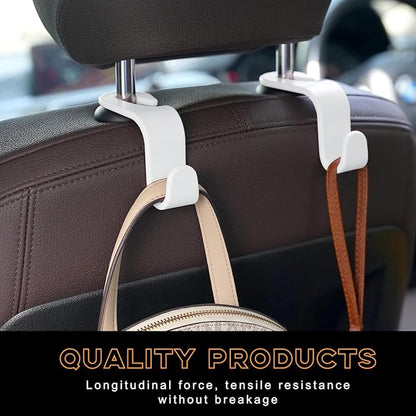 4PCS Car Seat Headrest Hook, Auto Back Seat Hanging Storage Organizer, Vehicle Seatback Hanger Holder for Purse Handbag Coat Umbrella, Universal Interior Car Accessories (White)