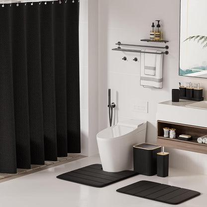 Bathroom Set - 25PC Black Bathroom Set with Shower Curtain and Rugs, Bathroom Accessories Set, Black Shower Curtain Set with Bathroom Trash Can