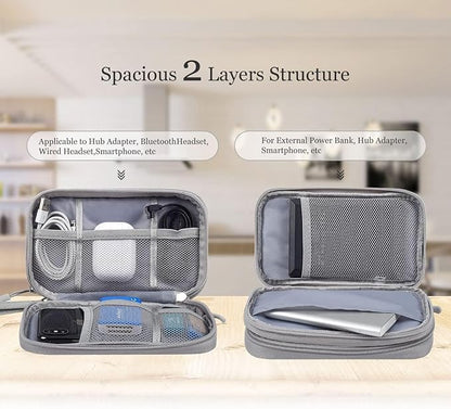 Electronic Organizer Bag, Waterproof Portable Electronic Organizer Travel Accessories Cable Bag Universal Cord Storage Case for CableCord Storage Double Layer - Gray, Large