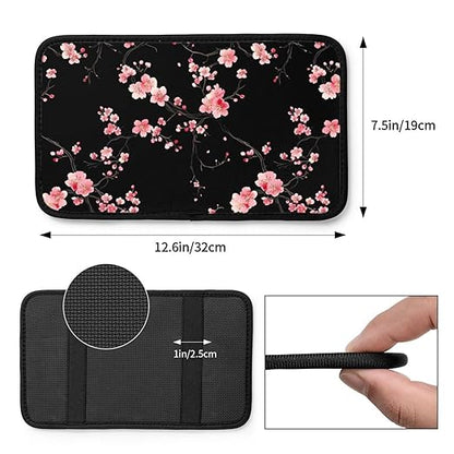Nice Sakura Blossom Black Car Auto Armrest Cushion Cover Accessories Center Console Seat Box Pad Protector Universal Decoration for Most Vehicle SUV Truck